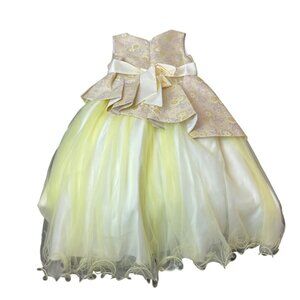 Girls Pink Butterfly Yellow Floral Gown Dress With Bow & Flower Detail Sz 10 - N